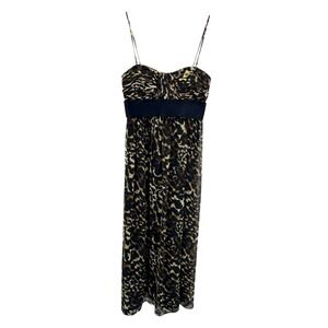 Calvin Klein Leopard Print Maxi Dress Sweetheart Ruched 10 Bold Guest Party Glam